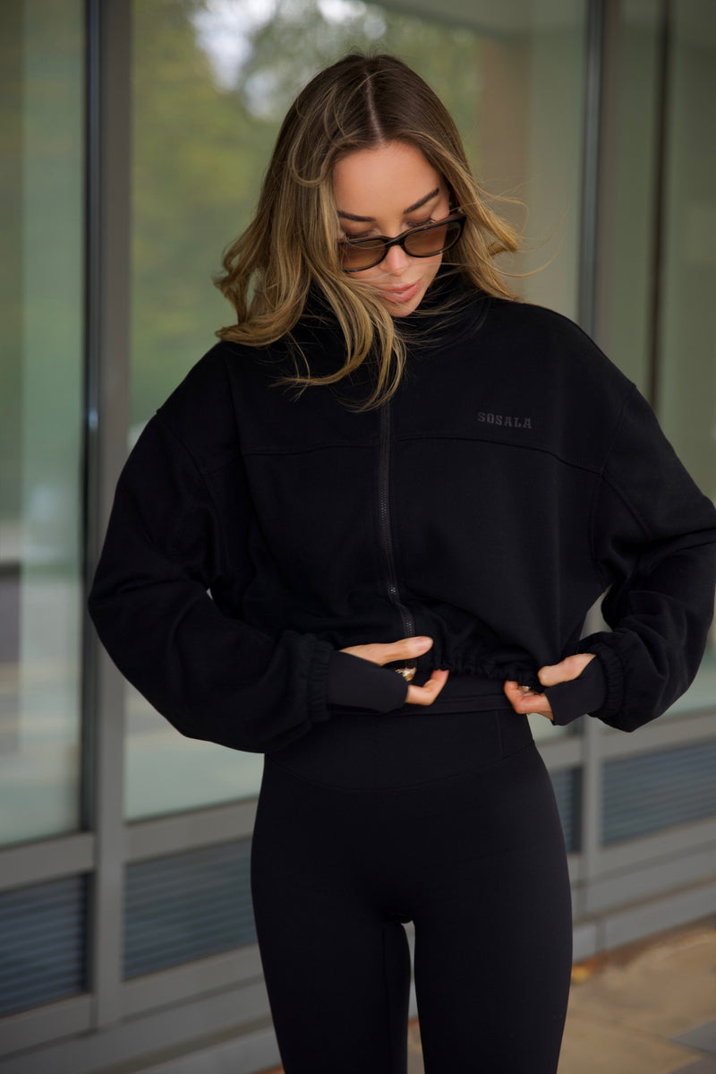 Zip Through Sweater in Black