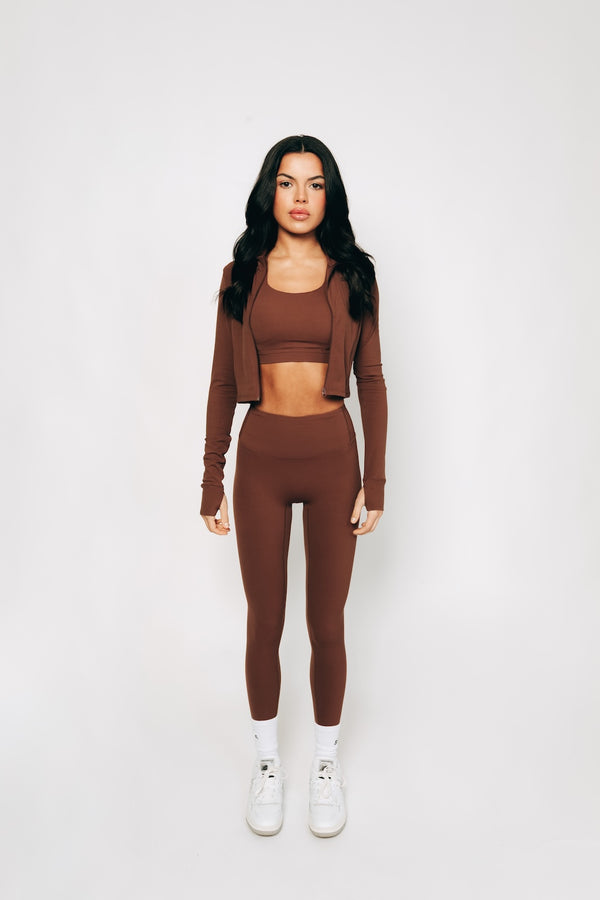 Long Sleeve Zip Top - Mocha