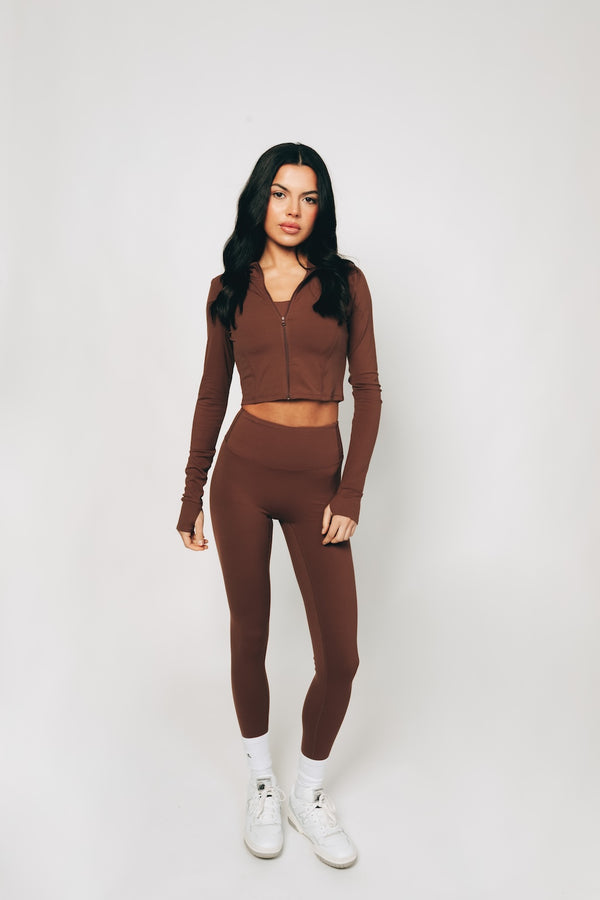 Long Sleeve Zip Top - Mocha