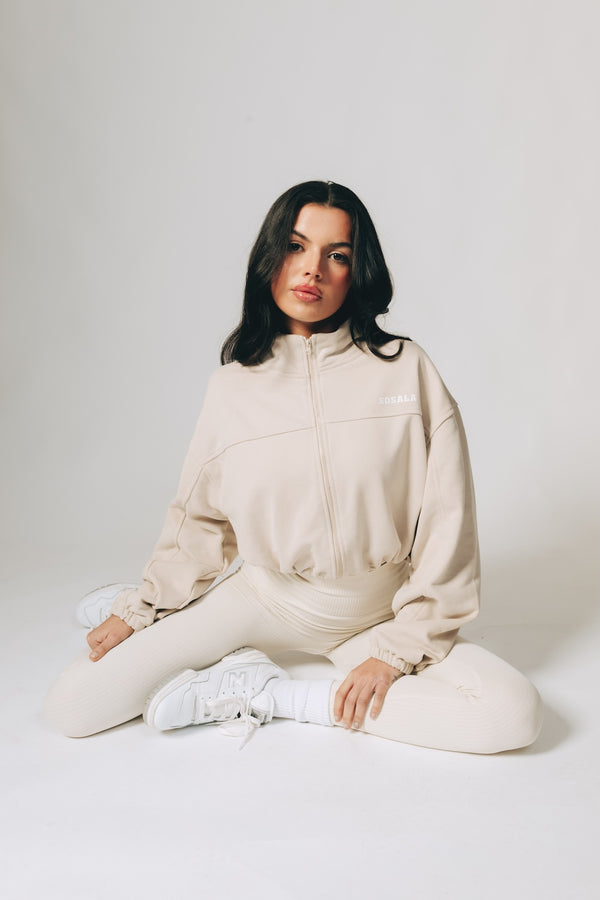 Zip Through Sweater - Iced Oat