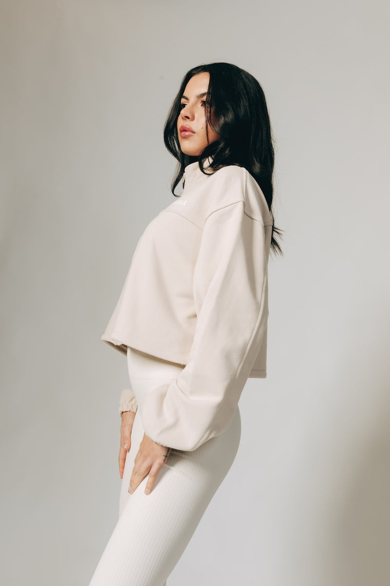 Zip Through Sweater - Iced Oat