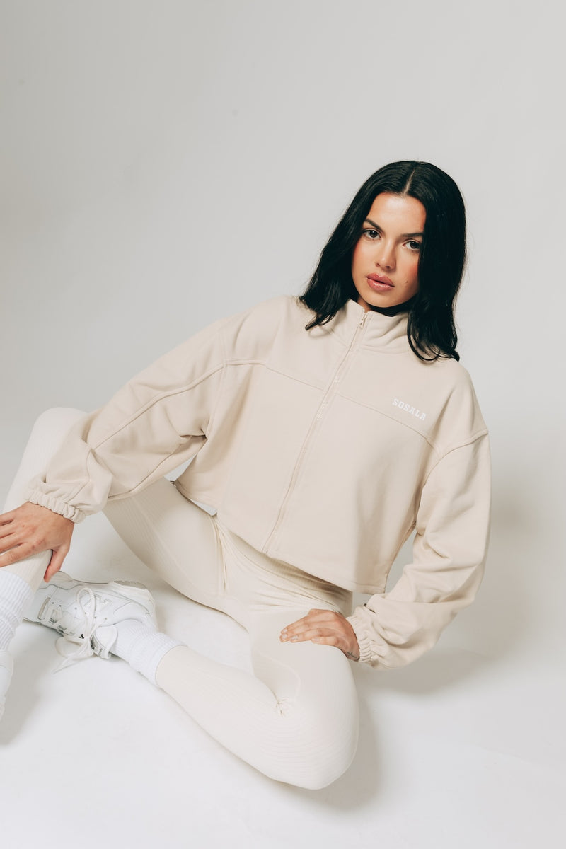 Zip Through Sweater - Iced Oat